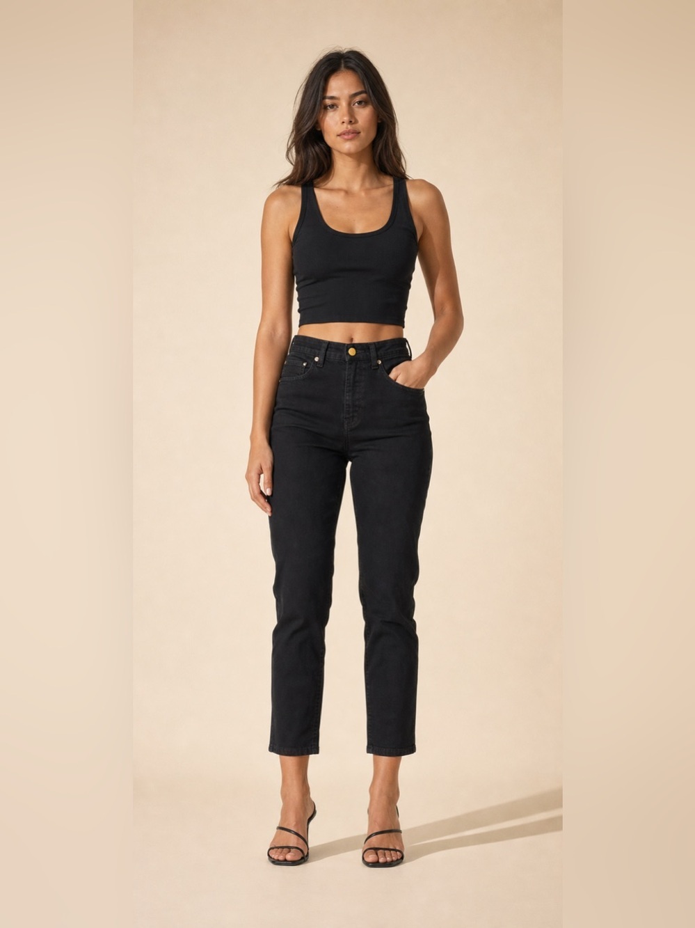 Good American Good Legs Crop High Rise Black Stretch Denim Sz 4/27 Khloe K